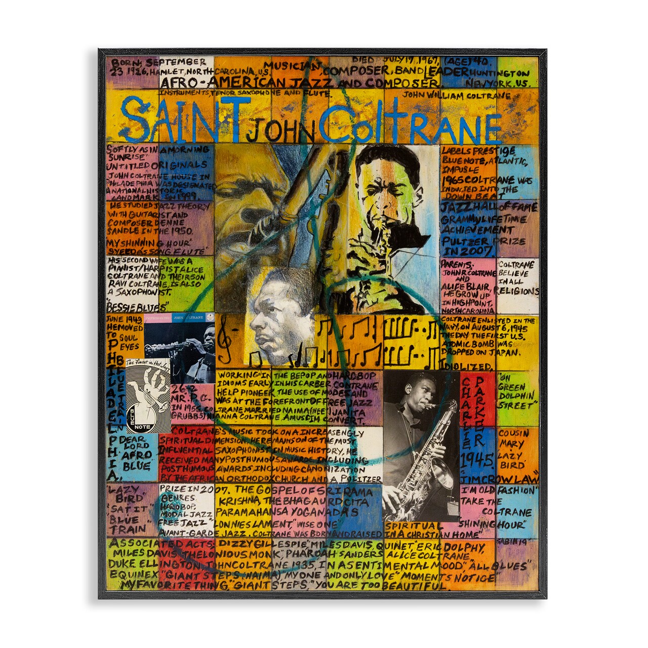 Stupell Industries Saint John Coltrane Collage Framed Giclee Wall Art Design by Sabin